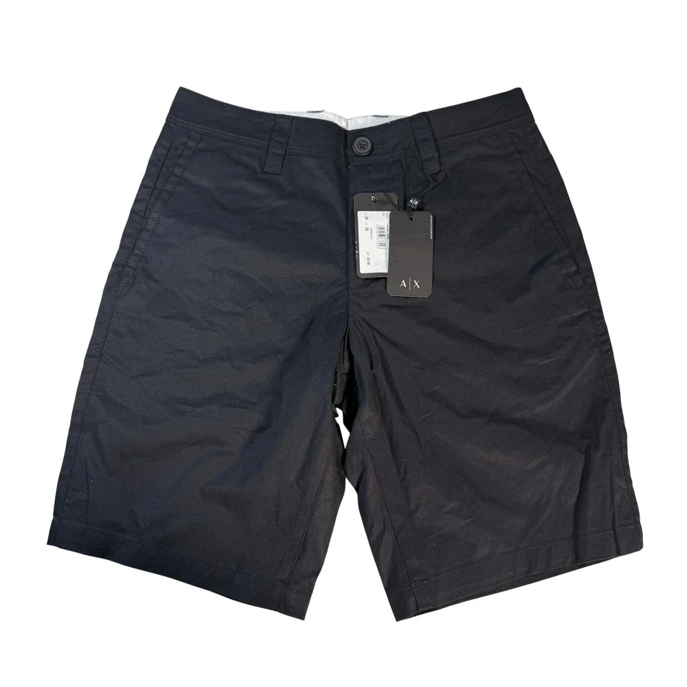 ARMANI EXCHANGE Men Black Flat Front Cotton Blend Chino‎ Shorts Size 28